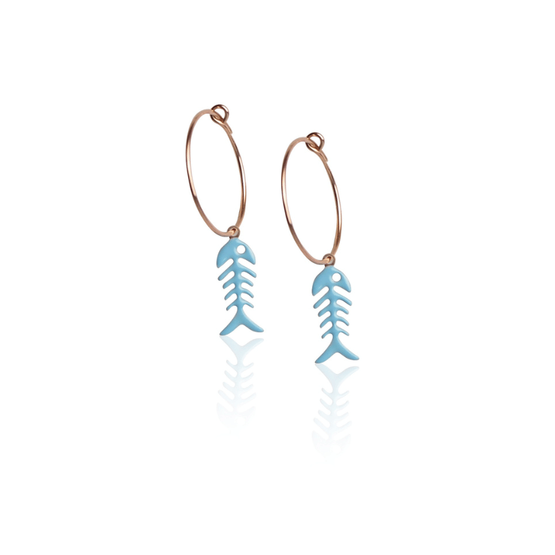 Earrings fish enamel blue child yellow gold 18kt Earrings fish enamel blue child yellow gold 18kt