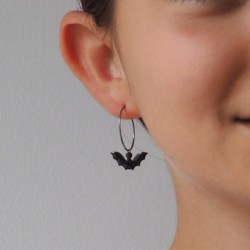 Boucles créoles chauve souris émail noir ado or jaune 18kt