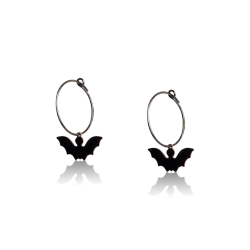 Boucles créoles chauve souris émail noir ado or jaune 18kt