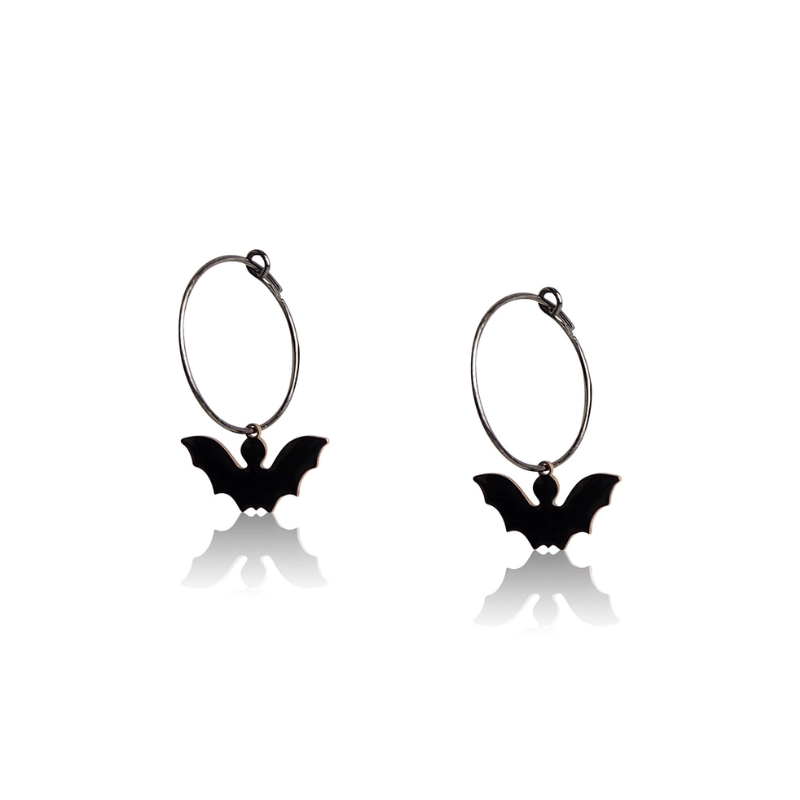 Boucles créoles chauve souris émail noir ado or jaune 18kt Boucles créoles chauve souris émail noir ado or jaune 18kt