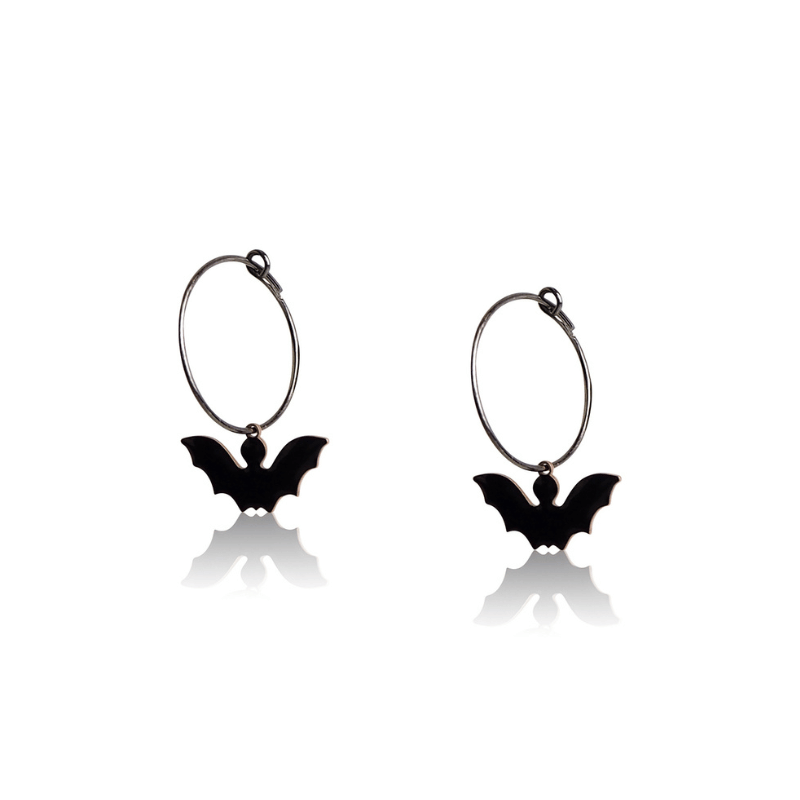 Boucles créoles chauve souris émail noir ado or jaune 18kt