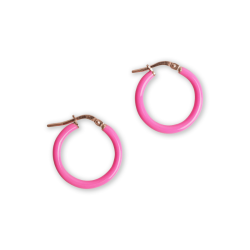 Boucles créoles émail rose fluo enfant argent 925