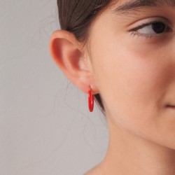 Boucles d'oreilles émail rouge jeune fille argent massif