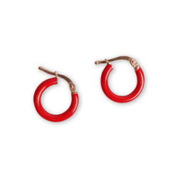 Mini creoles teen vermeil yellow gold red enamel