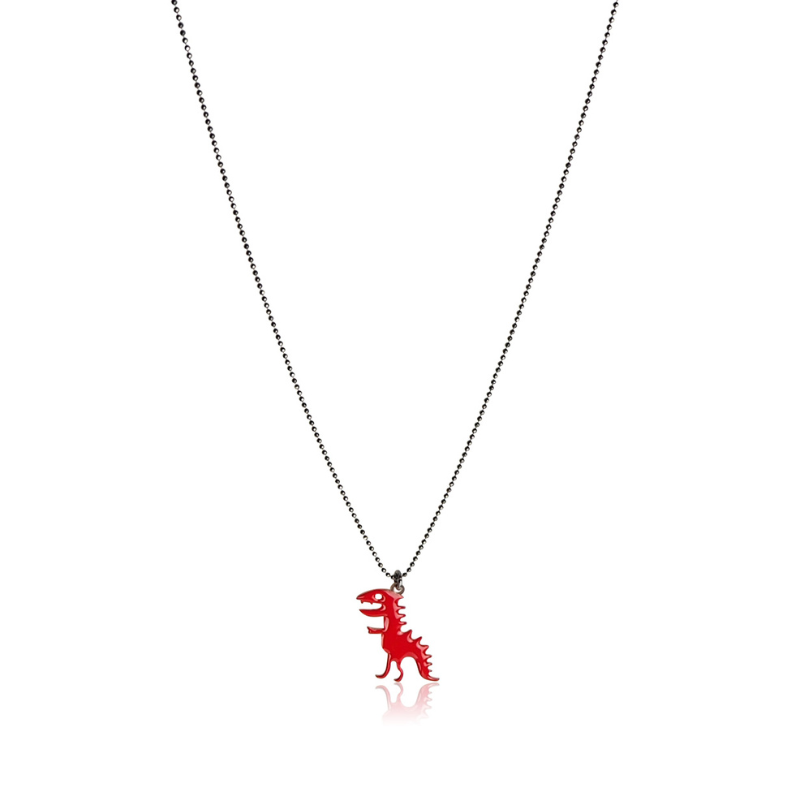 Collier dinosaure émail rouge vermeil ado Collier dinosaure émail rouge vermeil ado