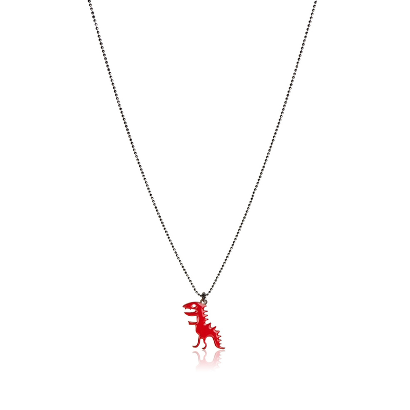 Collier dinosaure émail rouge vermeil ado