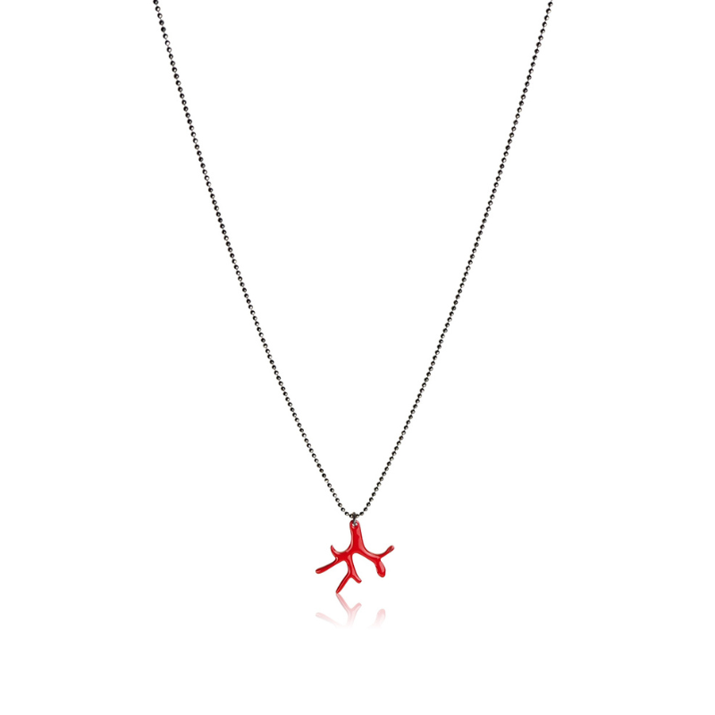 Collier corail enfant émail rouge vermeil