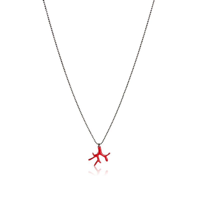Coral necklace child enamel red vermeil