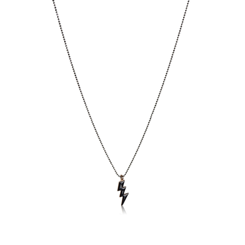 Collier tonnerre émail noir argent sterling adolescent Collier tonnerre émail noir argent sterling adolescent
