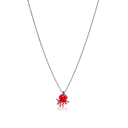 Collier pieuvre émail rouge or rose 18kt enfant