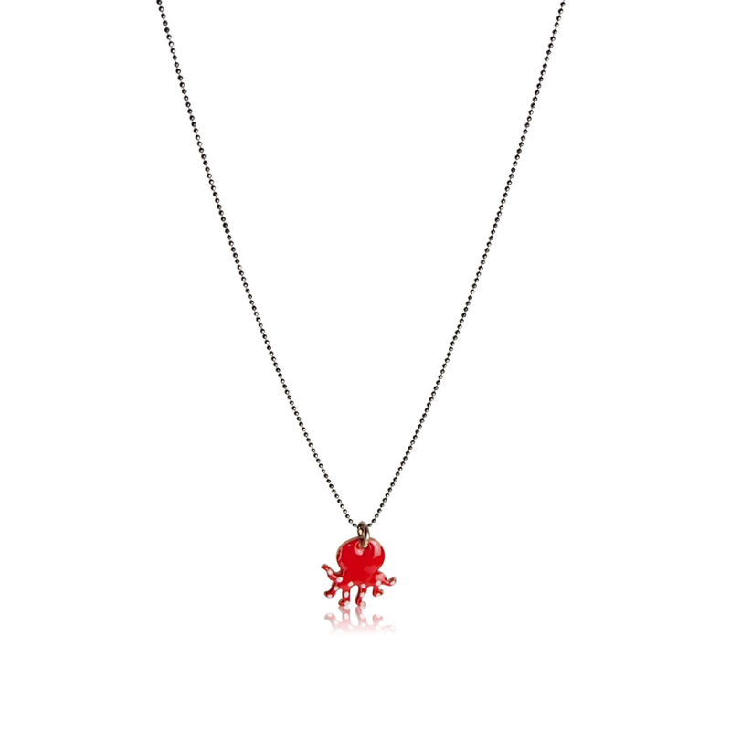 Collier pieuvre émail rouge or rose 18kt enfant Collier pieuvre émail rouge or rose 18kt enfant