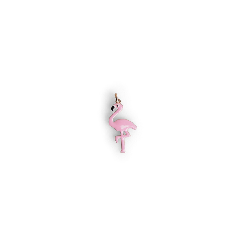 Flamingo hanger roze emaille kind geel goud 18kt