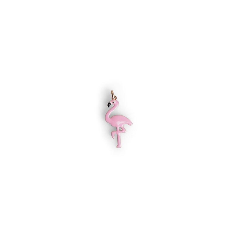 Pendentif flamant rose émail enfant or jaune 18kt