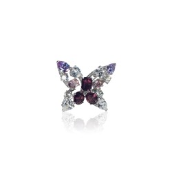 Solid silver women's purple crystal butterfly brooch