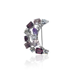Broche Lune Mauve Femme argent massif joaillerie Uccle