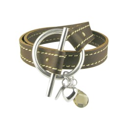 Silver bracelet double leather