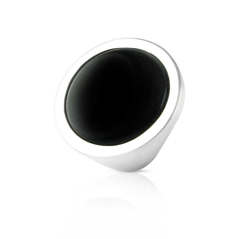 Black agate ring silver woman