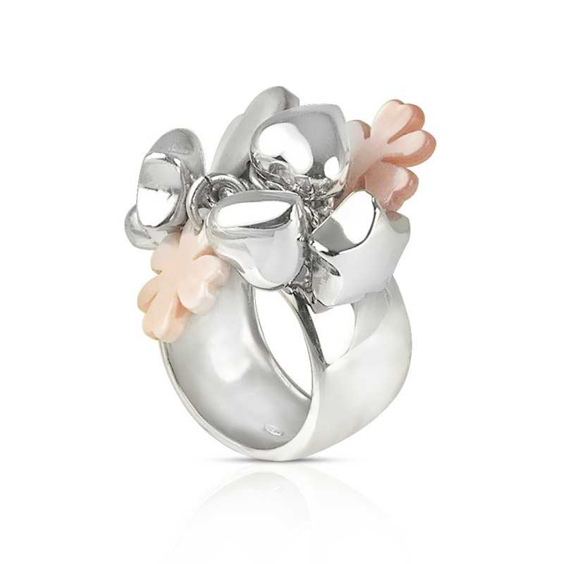 Charm ring silver silver clover mother-of-pearl woman Charm ring silver silver clover mother-of-pearl woman