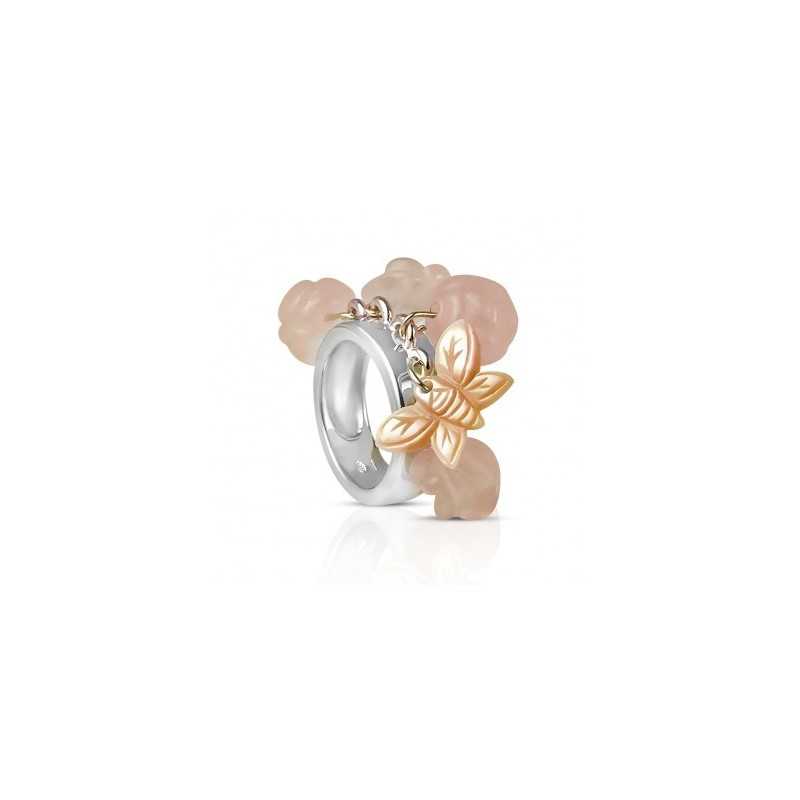De kwarts roze zilveren ring van de vrouw De kwarts roze zilveren ring van de vrouw