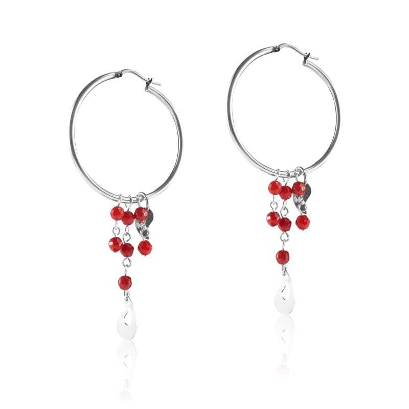 Red coral hoop earrings