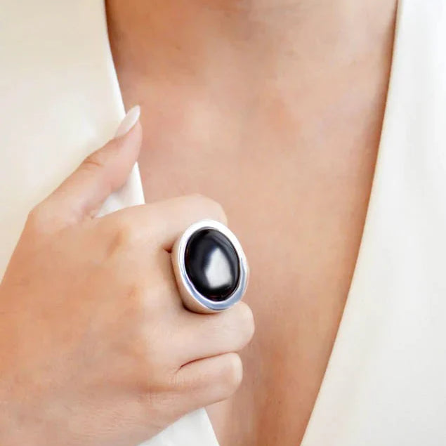 Bijouterie Oupeye : bague agate noir femme