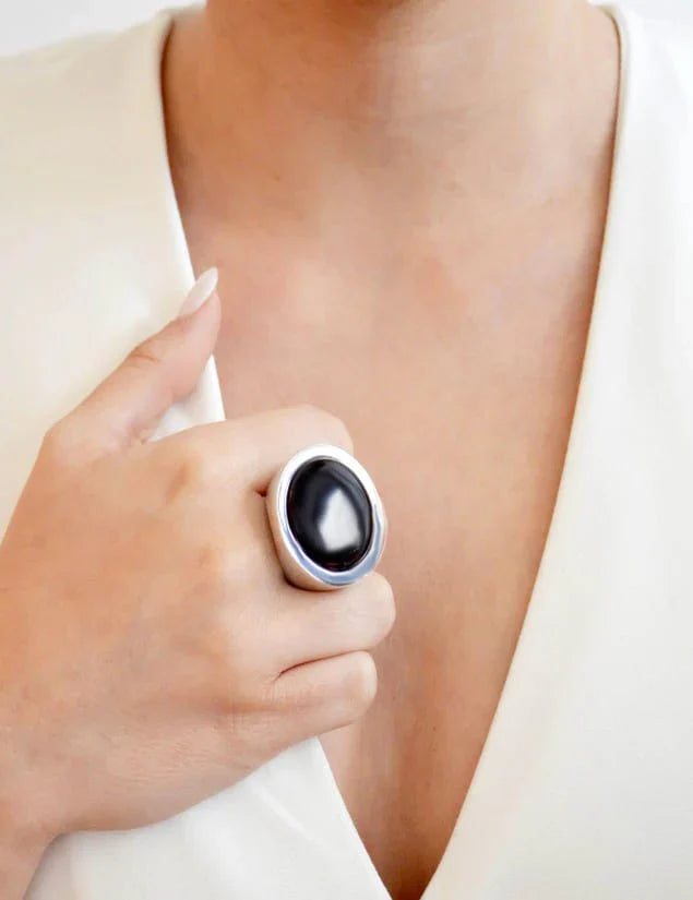 Bijouterie Oupeye : bague agate noir femme