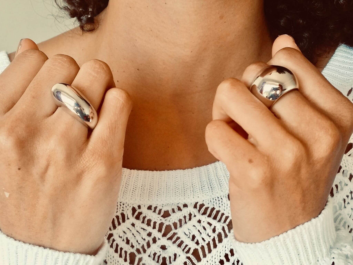 Bague en argent massif goutte et bombée