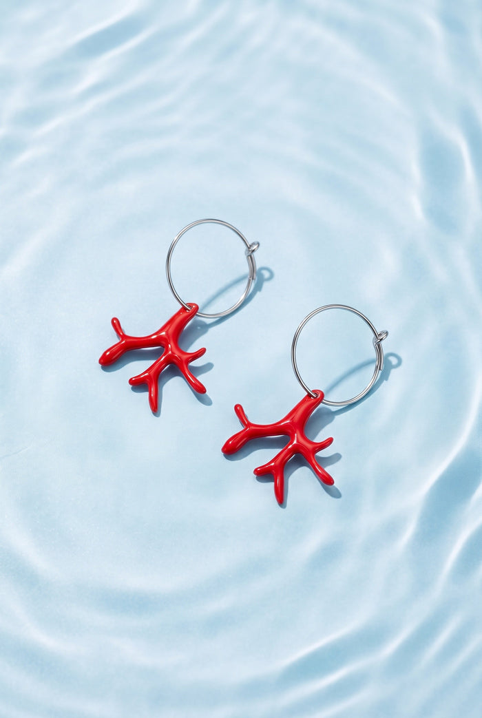 Bijouterie Soignies :boucles d'oreilles corail émail rouge