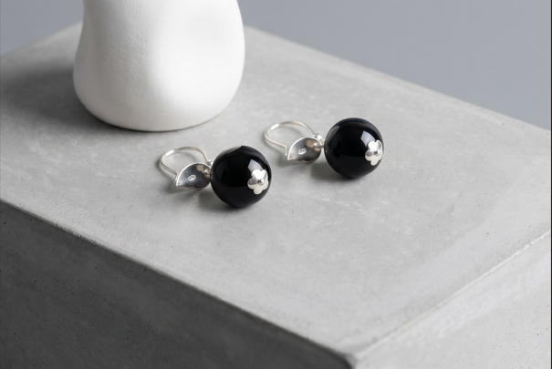 Bijouterie Etterbeek : Boucles d'oreilles agate noir