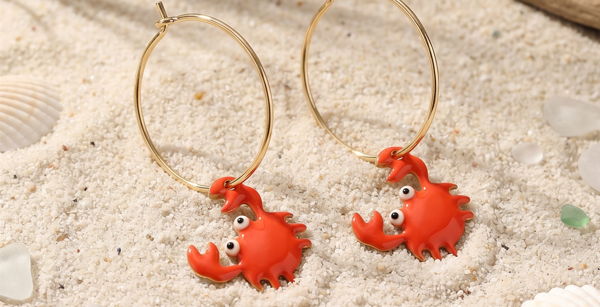 Bijouterie Huy : Boucles d'oreilles crabe émail orange