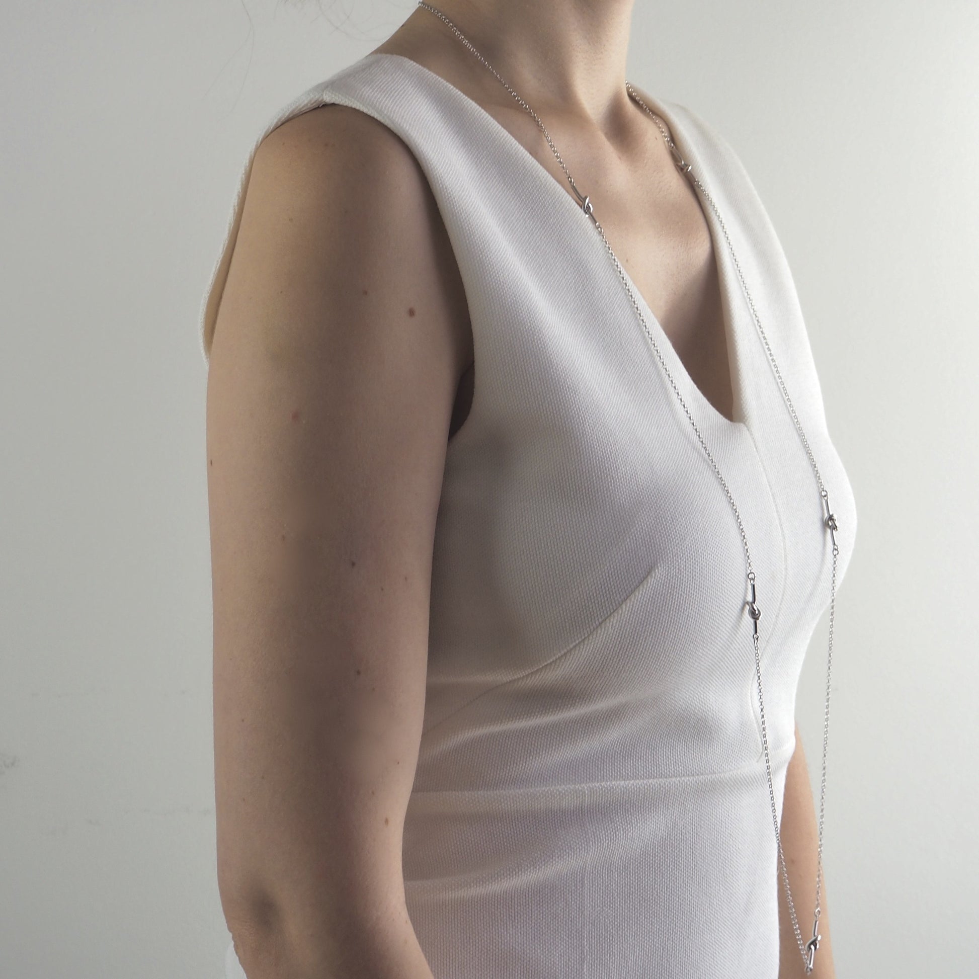 Sautoir noeuds argent femme