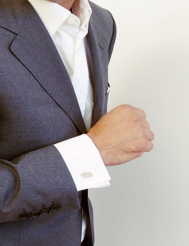 Boutons de manchette rectangle argent personnalisé homme