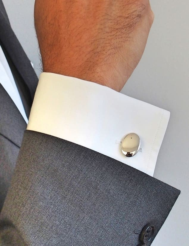 Boutons de manchette argent ovale personnalisé homme