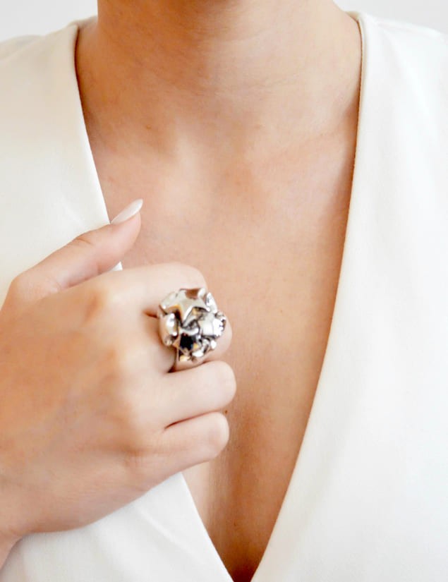 Wide silver star ring for women