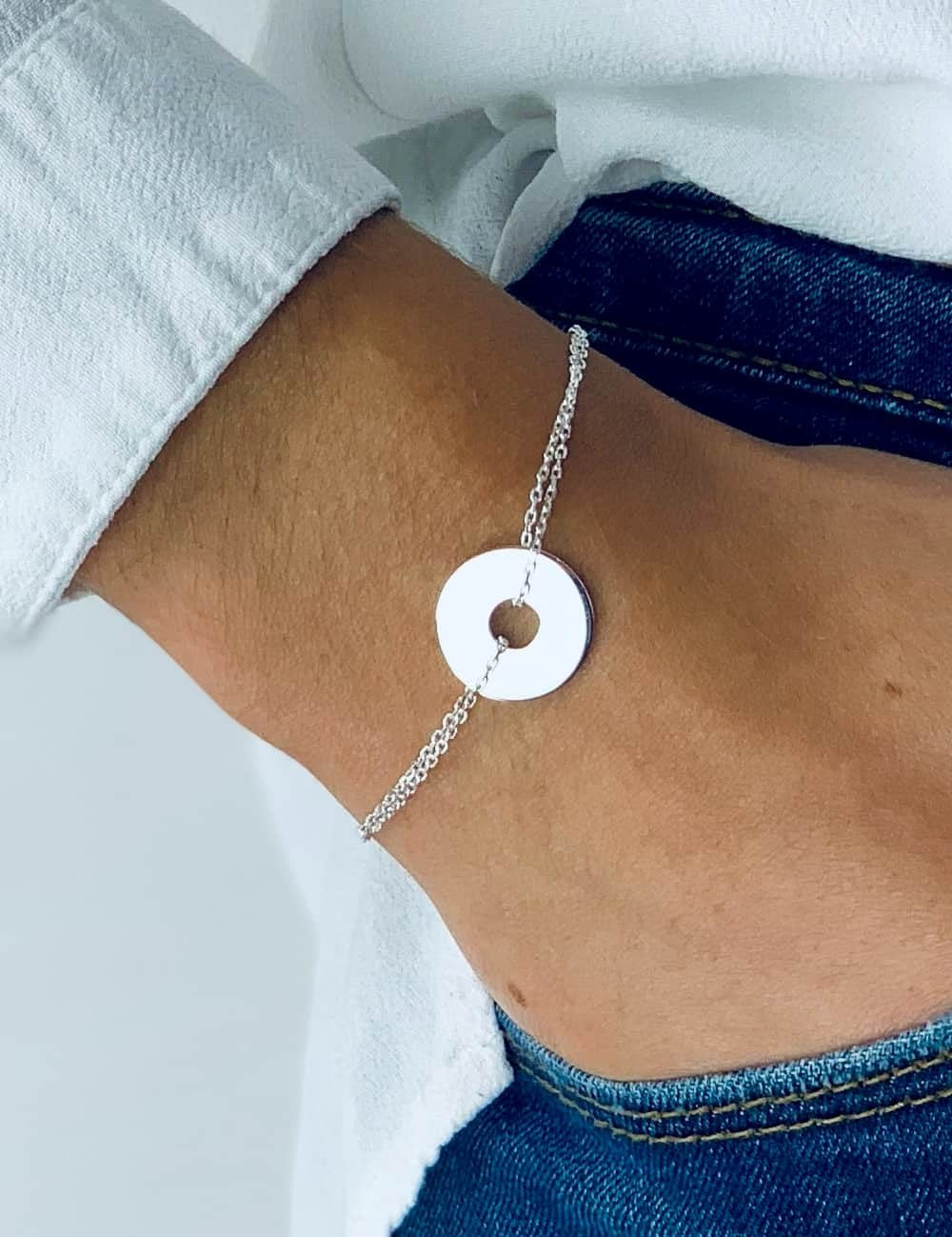 Bracelet cible argent personnalisé femme