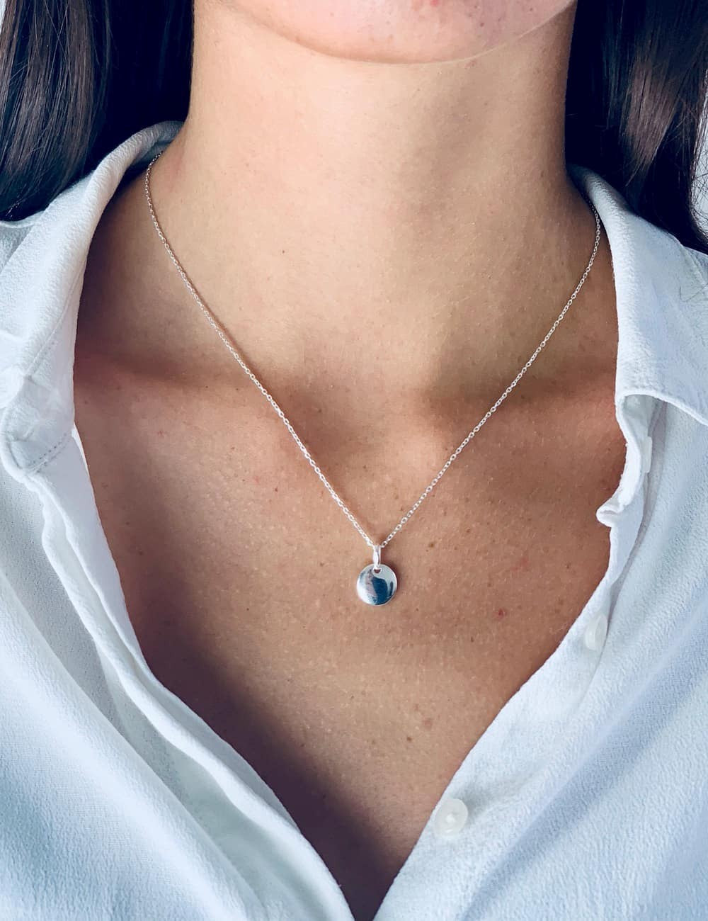 Collier médaille ronde argent gravure femme 10 mm