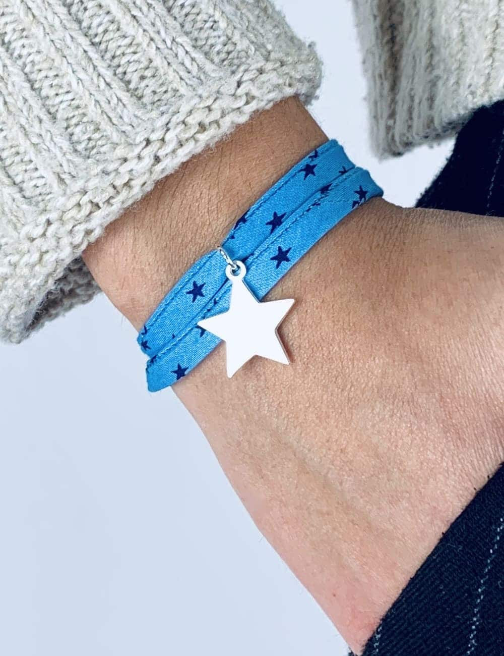 Bracelet Liberty 2 tours étoile argent personnalisé femme