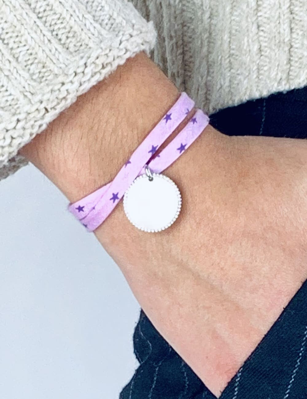 Bracelet Liberty 2 tours médaillon perlé personnalisé femme