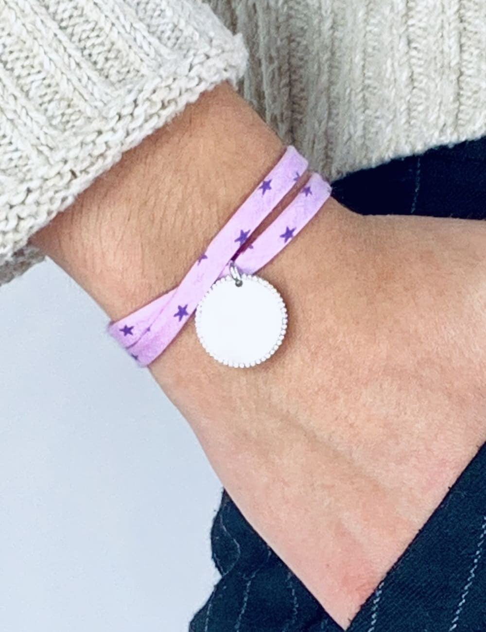 Bracelet Liberty 2 tours médaillon perlé personnalisé femme