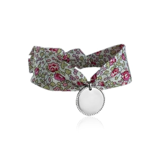 Bracelet Liberty large médaillon perlé à graver femme