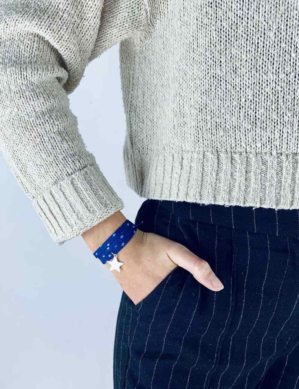 Bracelet Liberty 3 tours étoile argent personnalisé femme