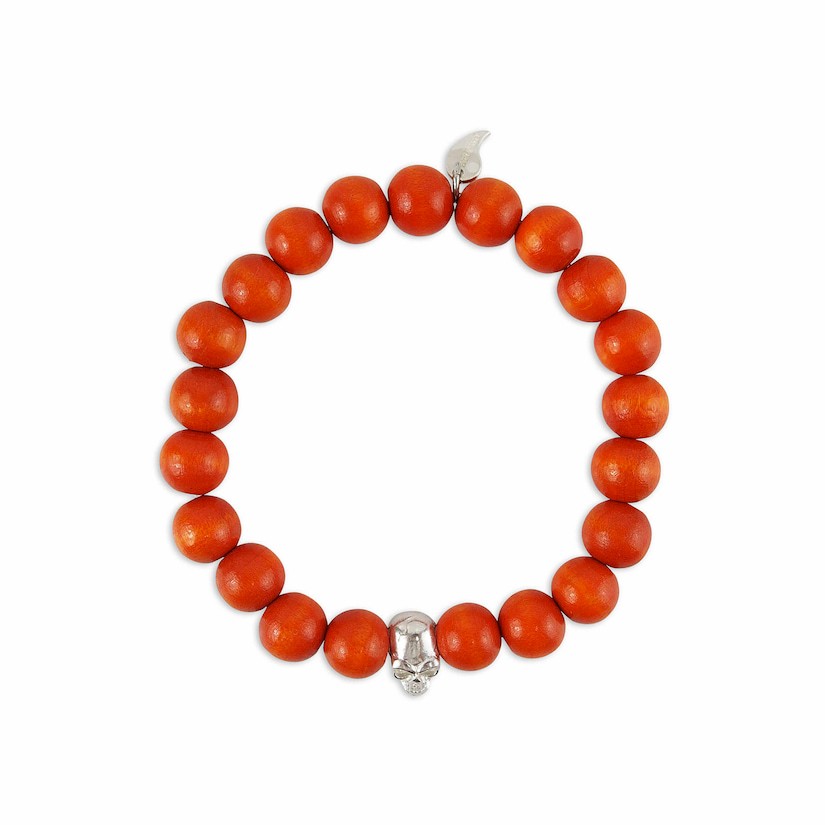 Bracelet perles bois tête mort femme