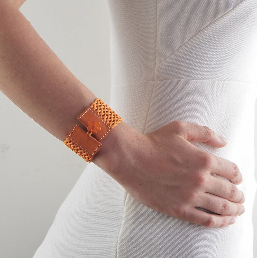 Bracelet manchette cuir tressée femme