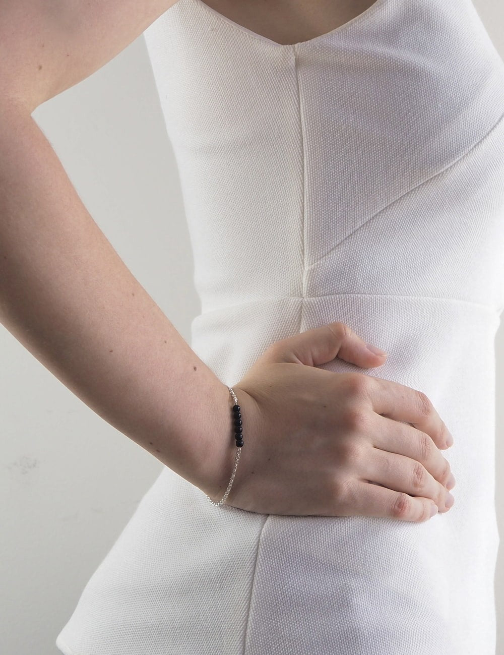 Bracelet argent barrette agate noire femme