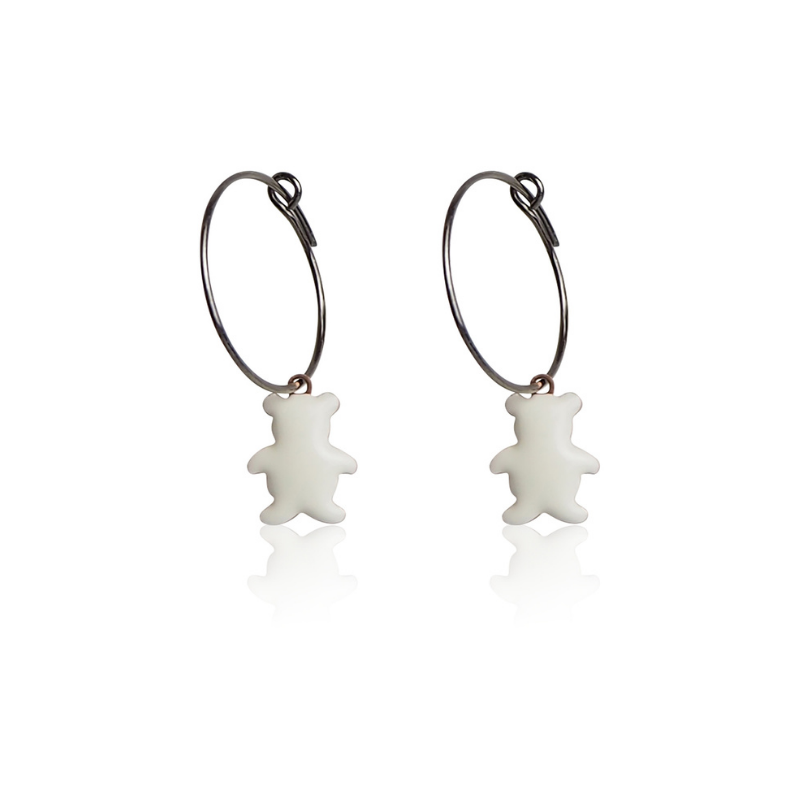 Boucles d'oreilles créoles ours blanc émail femme