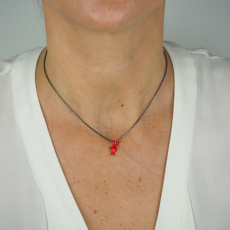 Collier renne de Noël argent massif femme