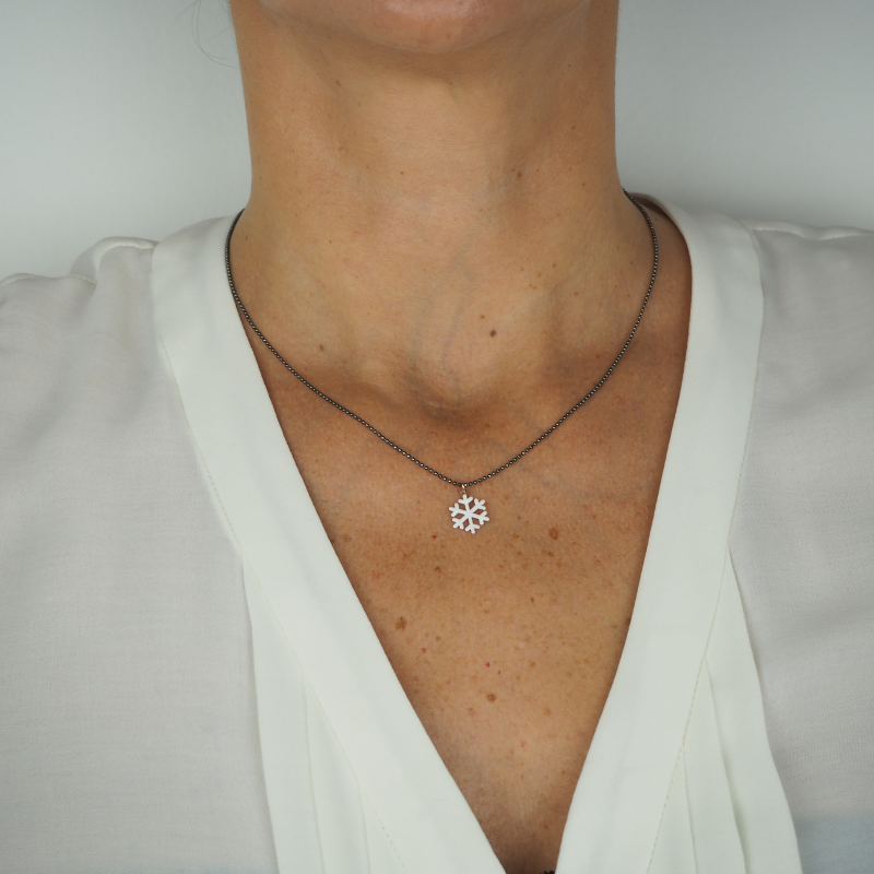 Collier Flocon de neige émail femme