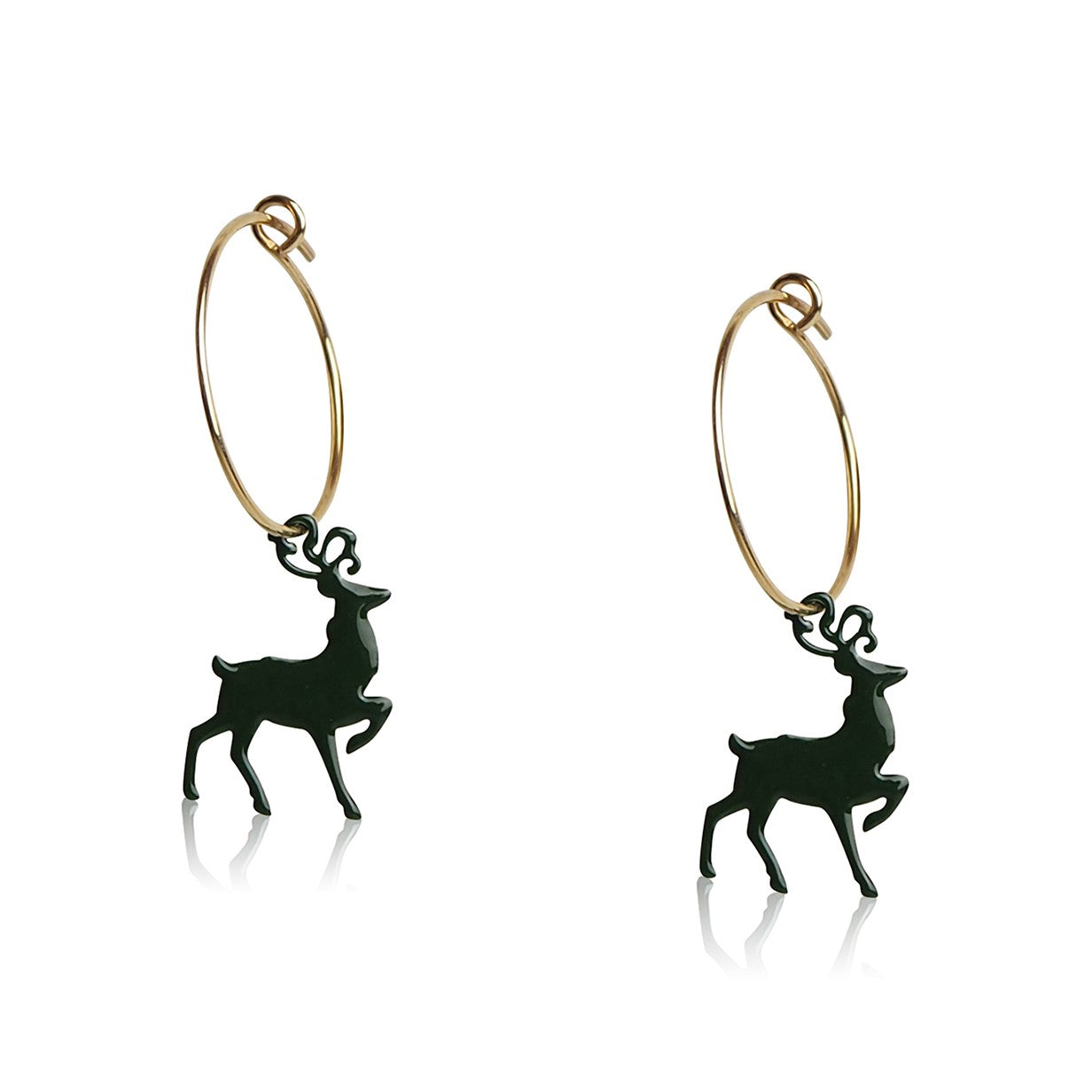 Boucles d'oreilles créoles cerf émail vert jeune fille