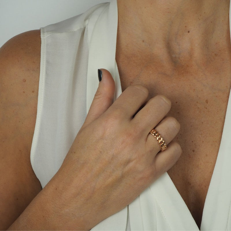 Bague chaine argent massif - plaqué or rose