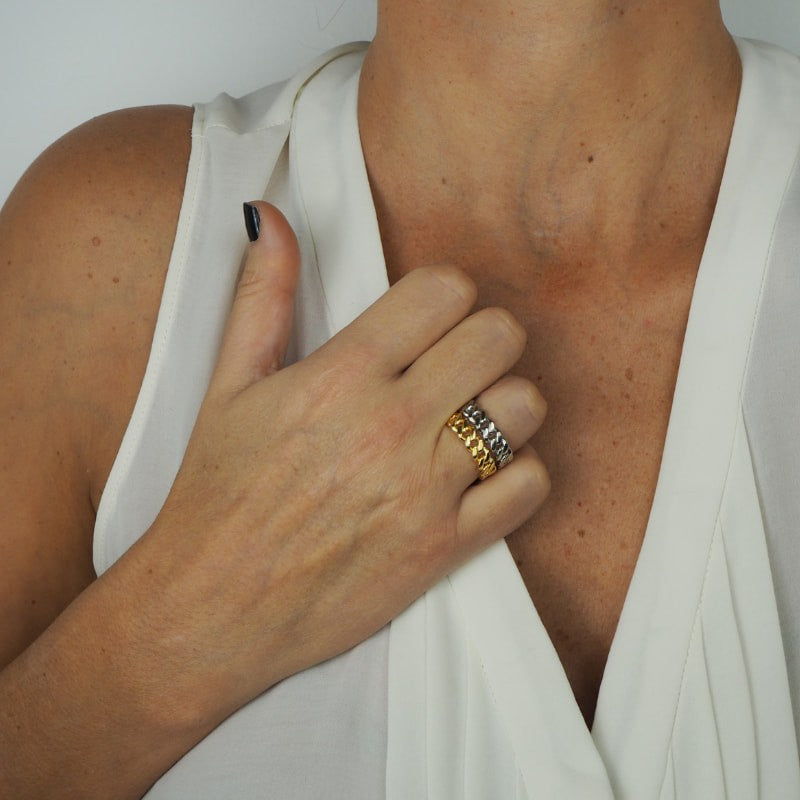 Bague chainette duo : Plaqué or jaune - Argent massif